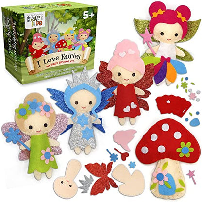 CRAFTILOO Fairy Sewing Kits for Little Girls 5 Easy Projects for Children Beginners Sewing kit Kid Crafts Make Your Own Felt Pillow Plush Craft Kit