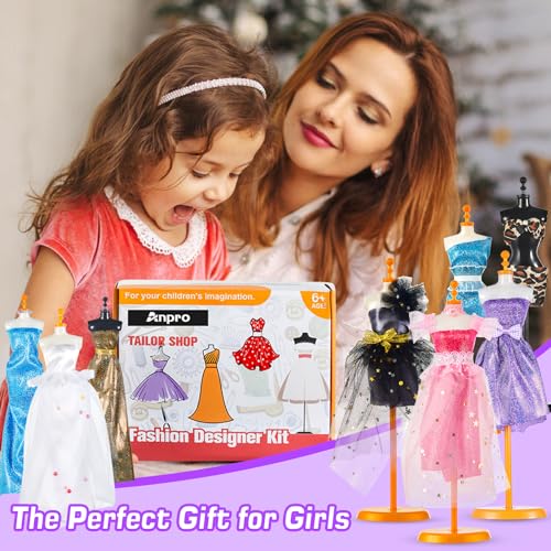 Anpro 700+Pcs Fashion Designer Kit for Girls with 4 Mannequins, DIY Arts & Crafts Kit for Girls Age 6-12 Toys, Doll Clothes Making Sewing Kit - Anpro