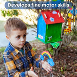 9 Wooden Birdhouses & 9 Wind Chimes -Art & Crafts for Kids Ages 4 5 6 7 8 - Kids Bulk Arts and Crafts Set with Painting Kit -DIY Wood Bird House and CRAFTY HAPPITOYS
