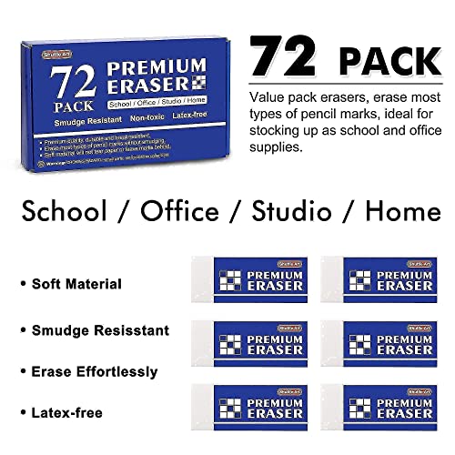 Shuttle Art Erasers and Mechanical Pencils Bundle, Set of 72 Pack Premium White Erasers Bulk + 84 Pack Bulk Mechanical Pencils Shuttle Art