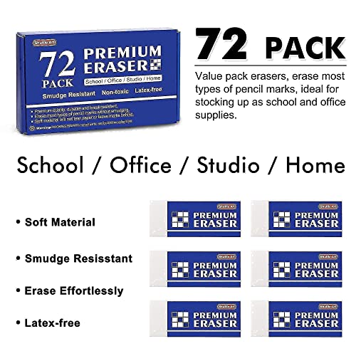 Shuttle Art Erasers and Mechanical Pencils Bundle, Set of 72 Pack Premium  White Erasers Bulk + 84 Pack Bulk Mechanical Pencils