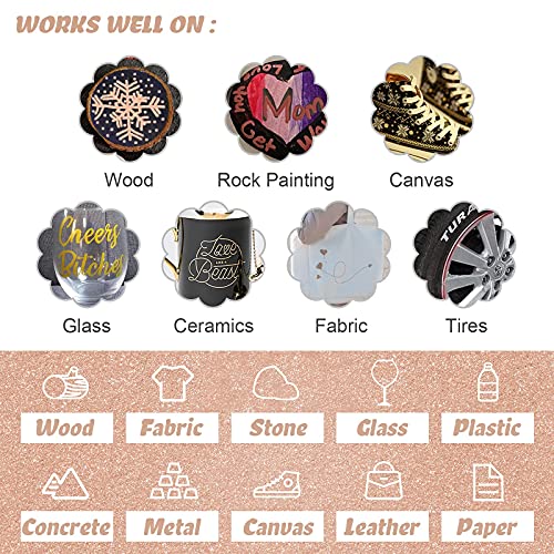 JEFFNIUB 6 Gold,Silver,Rose Gold Paint Pens and 6 Rose Gold Acrylic Paint Markers 0.7 Fine Tip, Bundle for Fabric,Wood, Paper, Photo Album, Ceramic, JEFFNIUB