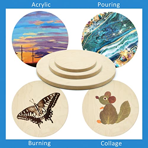 Falling in Art Unfinished Round Birch Wood Panels Kit for Painting, Wooden Canvas 3 Pack of 6, 8", and 12" Studio 3/4" Deep, Cradle Boards for