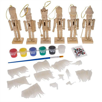 Set of 6 Unfinished Wooden Nutcrackers DIY Craft Kit 5 Inches - WoodArtSupply