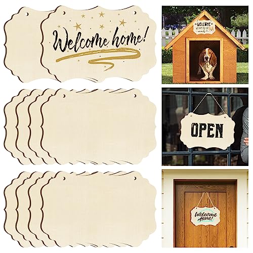 Large Rectangle-Shaped Wooden Welcome Door Sign to Paint 10Pcs, DIY Blank Unfinished Wood Ornament for Crafts Hanging Decorations, Halloween Sophena