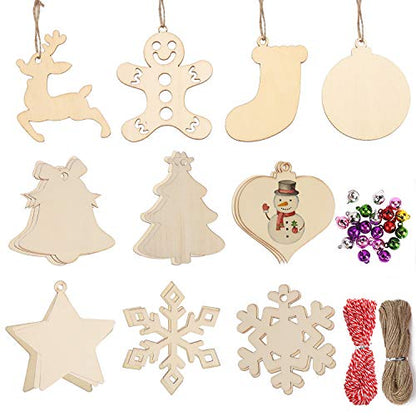 DIYASY Christmas Wood Ornaments for Crafts,60 Pcs DIY Unfinished Wood Cutouts Kit for Kids and Adults Christmas Trees Hanging Decoration