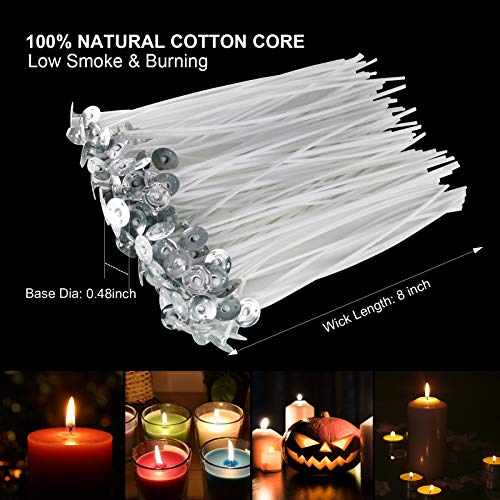 100 pcs ECO Wicks for Soy Candles, 6 inches Cotton Candle Wicks with Base,  Low Smoke, No Peculiar Smell with 100PCS Candle Wick Stickers, for Soy Wax.  Make It Easier for You