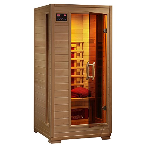 Radiant Saunas BSA2400 1-2 Person Hemlock Ceramic Infrared Sauna,Brown Blue Wave