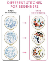 TINDTOP 3 Sets Embroidery Kit for Adult for Beginners, Hummingbird and Flower Embroidery Kit for Beginners Include Embroidery Cloth Hoops Threads for TINDTOP