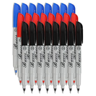 Buecs Permanent Markers, 24 Count Ultra Fine Point Permanent Markers, 3 colors, Works on paper, Plastic, Stone, Glass, Metal