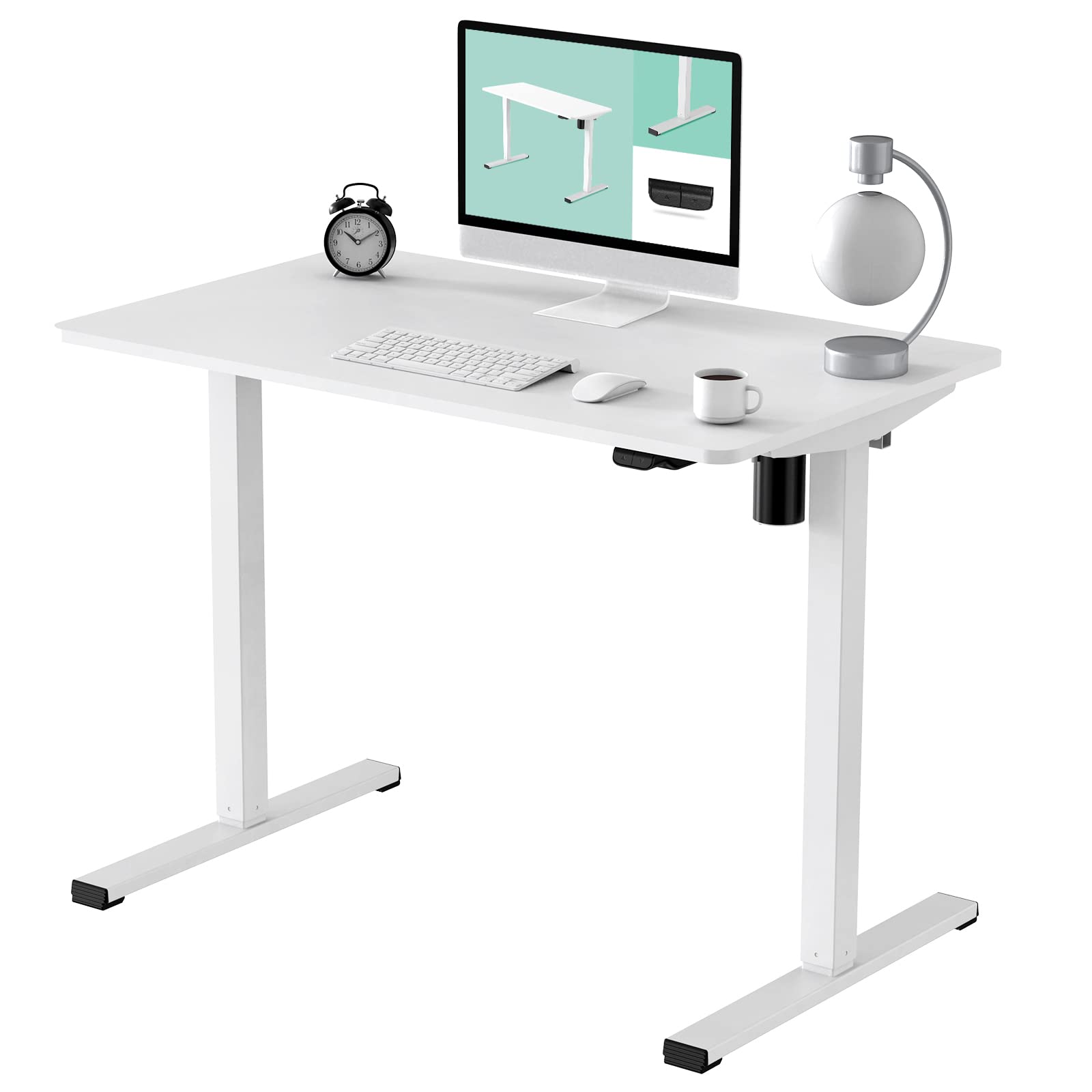 FLEXISPOT Adjustable Height Desk 40 x 24 Inches Whole Piece Desktop Small Standing Desk for Small Space Electric Sit Stand Home Office Table (White - WoodArtSupply