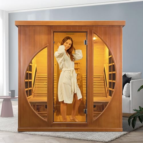 TaTalife Infrared 2 Person Wooden Sauna Room, Luxurious Red Cedar Sauna with Recliner, 3400W Dry Heat Sauna for Home, 9 Heating Panels, Bluetooth TaTalife