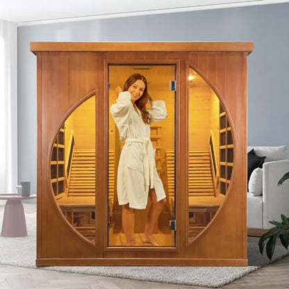 TaTalife Infrared 2 Person Wooden Sauna Room, Luxurious Red Cedar Sauna with Recliner, 3400W Dry Heat Sauna for Home, 9 Heating Panels, Bluetooth