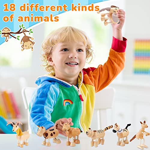 Wettarn Bendable Wooden Animal Toys Flexible Animal Toys Zoo Safari Jungle Animal Figurines Smooth Natural Farm Animals for Preschool Learning Wettarn