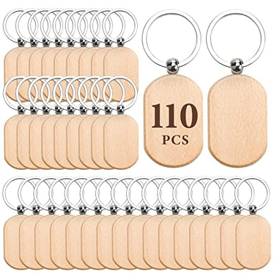 Auihiay 110 Pieces Wood Keychain Blanks, Wood Key Chain Bulk, Unfinished Wood Keychain Blanks for Laser Engraving and Chrismas DIY Crafts (Rectangle)