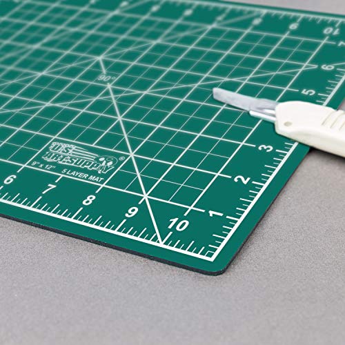U.S. Art Supply 9" x 12" Green/Black Professional Self Healing 5-Ply Double Sided Durable Non-Slip Cutting Mat Great for Scrapbooking, Quilting, U.S. Art Supply