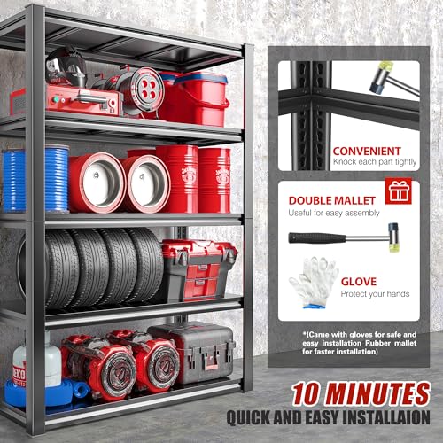 Raybee Garage Shelving Heavy Duty Storage Shelves 2000LBS Adjustable Garage Storage Shelves 5 Tier Metal Shelving Unit for Garage Heavy Duty Shelving Raybee