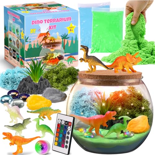 Dinosaur Terrarium Kit, Light Up Terrarium Kit Kids Crafts Toys,DIY Dino Arts and Crafts for Kids Ages 4 5 6 7 8-12 Years Old, Dinosaur Present for Weceit