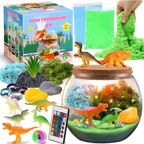 Dinosaur Terrarium Kit, Light Up Terrarium Kit Kids Crafts Toys,DIY Dino Arts and Crafts for Kids Ages 4 5 6 7 8-12 Years Old, Dinosaur Present for Weceit