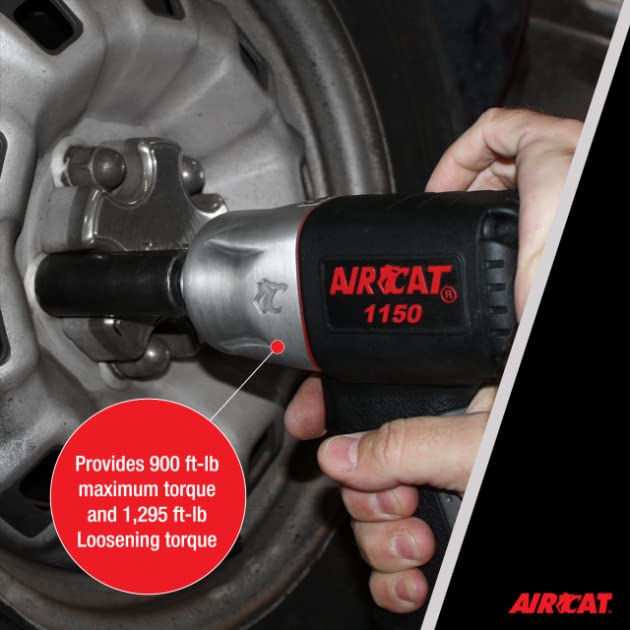 AIRCAT Pneumatic Tools 1150 1/2-Inch Drive Killer Torque Composite Impact Wrench 1295 ft-lbs, with coupler set
