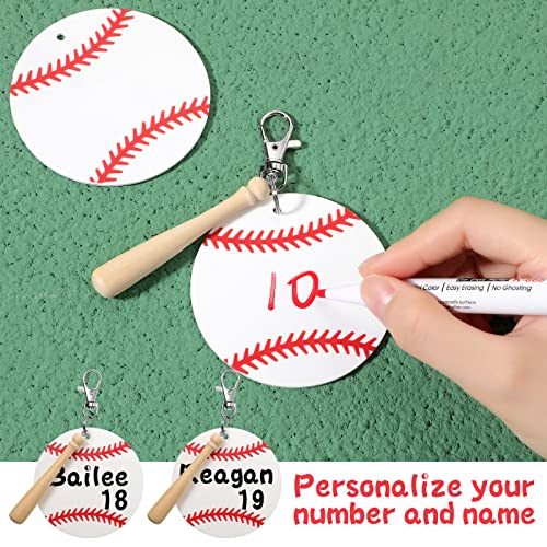 Cunno 36 Pcs Basketball Baseball Softball Tennis Acrylic Keychain Blank Kit 12 Acrylic Keyring 12 Swivel Snap Hook Keychain(White Baseball, 3 Inch) Cunno