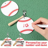 Cunno 36 Pcs Basketball Baseball Softball Tennis Acrylic Keychain Blank Kit 12 Acrylic Keyring 12 Swivel Snap Hook Keychain(White Baseball, 3 Inch) Cunno