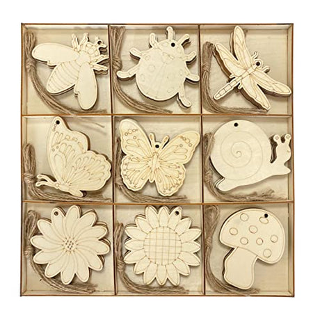 Unfinished Wooden Cutouts for Crafts,45-Count Hanging Wood Flakers for Homemade Project 3.5 Inch 5 Peices Each Cregugua