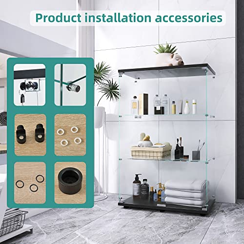 LFT HUIMEI2Y 3-Shelf Tempered Glass Display Cabinet with Double Doors - Quick Install Black Curio Storage LFT HUIMEI2Y