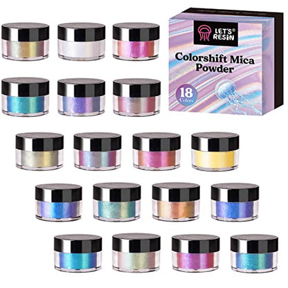 LET'S RESIN Mica Powder, 18 Jar Chameleon Mica Powder, Color Shift Mica Powder for Epoxy Resin/Tumbler, Chrome Powder Pigment for Nails Art,
