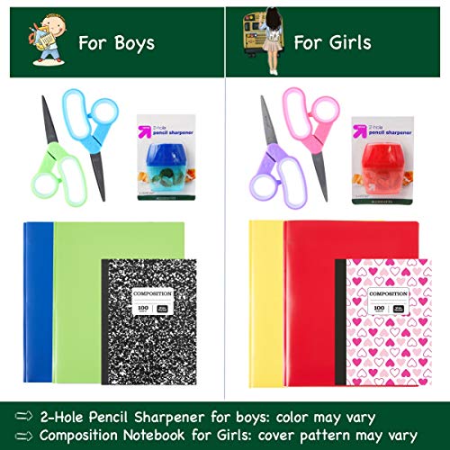 Back to School Essentials Supplies Pack Kit Bundle - Grades K-8 | Wide Ruled Notebooks Composition Book Folders Markers Crayons Colored Pencil - WoodArtSupply