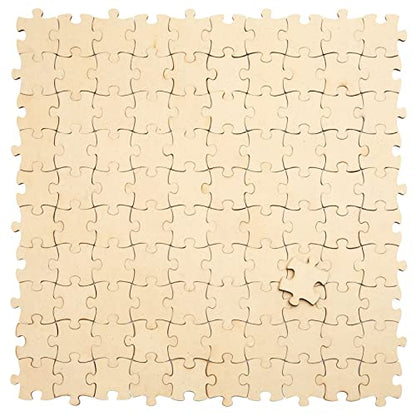 100 Blank Wooden Puzzle Pieces for Crafts, DIY Art Projects, Unfinished Customizable Jigsaw Wood Puzzle to Draw On
