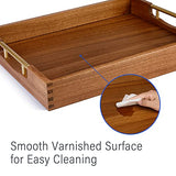 LotFancy Wood Serving Tray, 17x13”, Sapele Mahogany Large Food Tray with Gold Handles, Decorative Wooden Tray for Living Room, Ottoman, Coffee Table, LotFancy