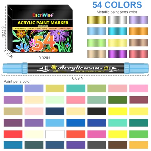 EscriWise 36 Colors Acrylic Paint Pens Markers,Dual Tip Paint Markers With  Fine Tip and Brush Tip,Paint Pens for Rock