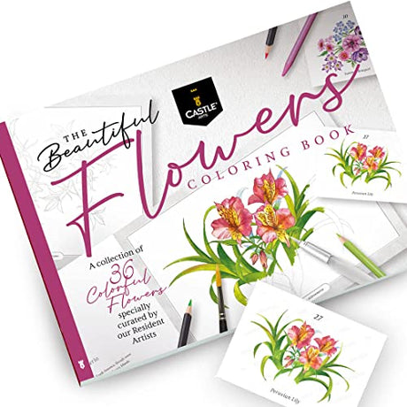 Castle Arts Flowers Colouring Book | 36 Mindfulness-Inspiring Blooms Curated by in-House Artists with Colour Reference Guide | No Show-Thru Artist Castle Art Supplies