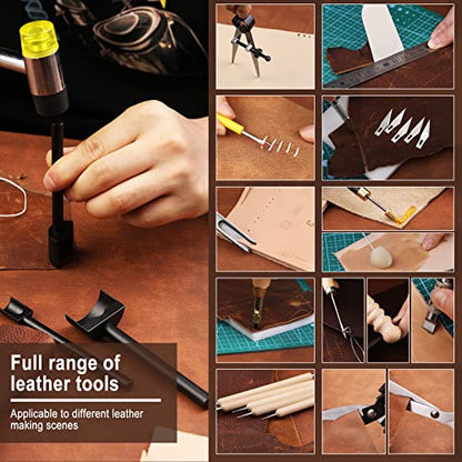 628Pcs Leather Working Tooling Set for Beginners, Starter Leather Working and Tool Supplies with Leather Pony, Tooling Box, Punch Tools, Sewing