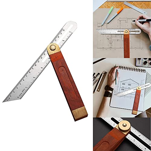 360 Degree T-Bevel Gauge Activity Angle Ruler Protractor Sliding Square Carpenter Measuring Tape Angle Measure Tool with Wood Handle (10.62 Inch) SEIWEI