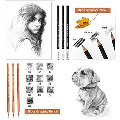 YunQiDeer Drawing Pencils, Art Supplies Sketch Pencils Kit for Kids Adults, Professional Charcoal Sketching Graphite Art Pencils Set - WoodArtSupply