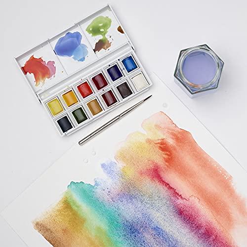 Winsor & Newton Cotman Watercolor Paint Set, Sketchers' Pocket Set, 12 Half Pans w/ Brush - WoodArtSupply