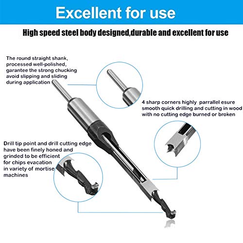 Woodworking Square Hole Drill Bits, HSS Woodworking Square Mortise Drill Bit Wood Mortising Chisel Set Woodworker Hole Saw Power Tool Kits, 1/2 Inch, HSOKEW
