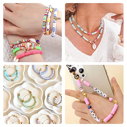 QUEFE 9600pcs Clay Beads for Bracelet Making Kit, 96 Colors Polymer Heishi Beads with Letter Beads for Jewelry Necklace Making, Craft Gifts, Preppy, QUEFE