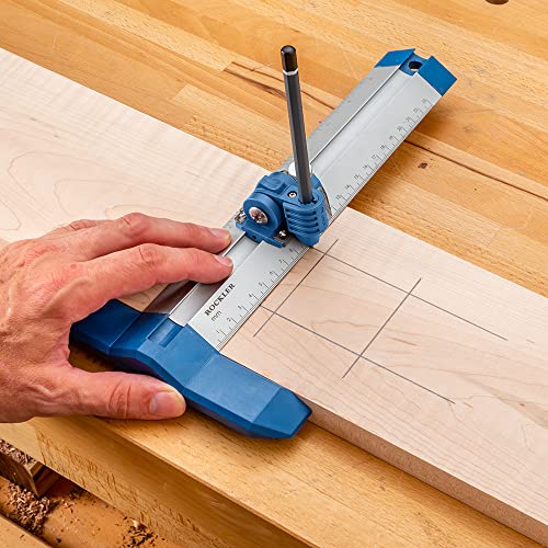9” Quick Draw Marking Gauge –Single-Handed Measuring and Marking Tools w/Spring-Loaded Scale, Dovetail Keyway - Aluminum Ruler to Mark Mortises & ROCKLER
