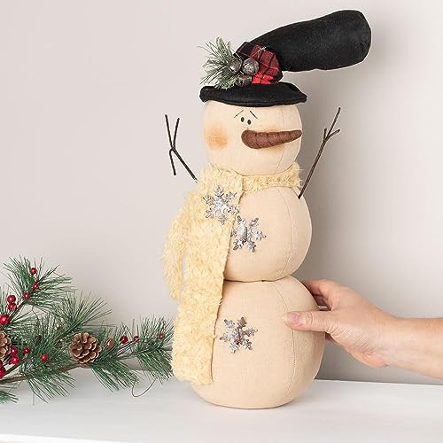 Factory Direct Craft Rustic Muslin Snowman with Top Hat and Rusty Bells Primitive Fabric Snowman for Christmas Decorations and Holiday Gifting Factory Direct Craft