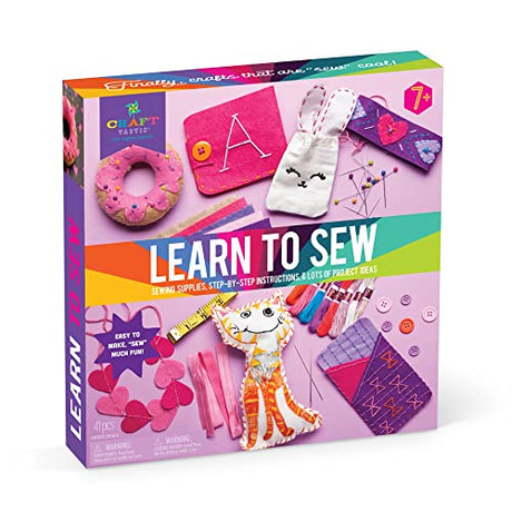 Craft-tastic Learn to Sew Kit – 7 Fun Projects and Reusable Materials to Teach Basic Sewing Stitches, Embroidery & More--Ages 7+ Craft-tastic