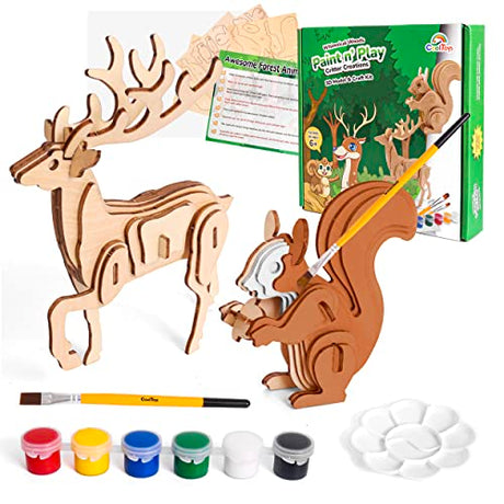 CoolToys Whimsical Woods Paint n' Play 3D Model and Craft Kit - Educational and Fun 3D Wooden Models Building and Painting Set for Kids Ages 6+ - CoolToys