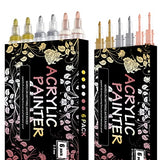 JEFFNIUB Gold,Silver,Rose Gold Paint Pens 6pcs 0.7 Fine Tip+6pcs 2mm Medium Tip Metallic Acrylic Paint Markers, Bundle for Fabric,Wood, Paper, Photo JEFFNIUB