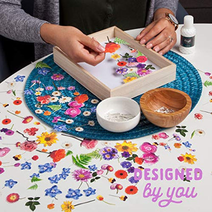 DIY Flower Craft Kit for for Teens & Adults - Make Beautiful Flower Art Piece for Wall - Faux Flower Terrarium Kits - Precut Paper Flowers with Glue