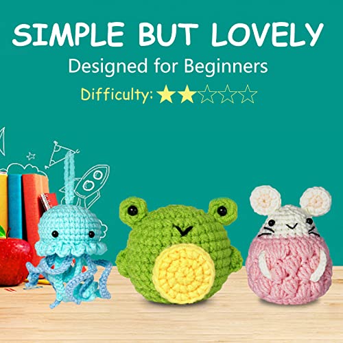  Crochetta Crochet Kit for Beginners, Crochet Kit Step-by-Step  Video Tutorials, Crochet Starter Kit Learn to Crochet Kits for Adults Kids  Beginners, Jumbo 3 Colorful Octopus Familly (40%+ Yarn Content)