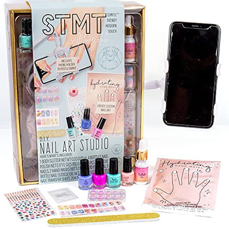 STMT Self-Love Club D.I.Y. Nail Art Studio by Horizon Group USA, 10+ Essentials for at-Home Manicure Including Nail Polishes, Soothing Hand Mask, STMT
