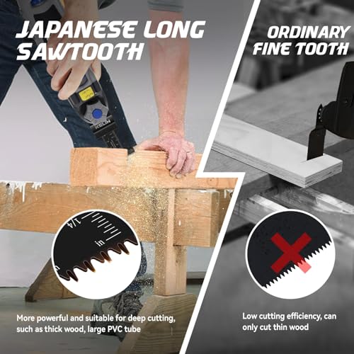 KELIN 78pcs Oscillating Tool Blade Kit with Japanese Long Teeth and Titanium Coated Saw Blades, High Efficient Multitool Blades for Metal Wood, KELIN