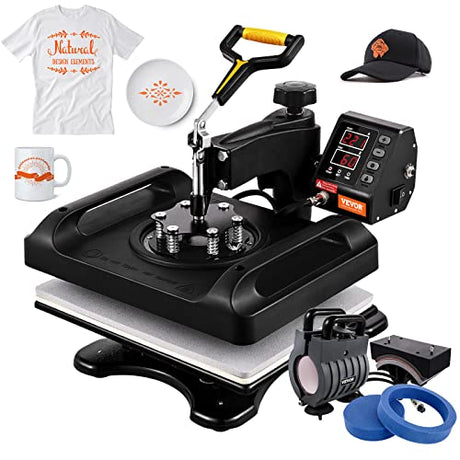 VEVOR Pro Heat Press Machine, 12 x 15 Inches, Fast Heating, 5 in 1 Combo 360 Swing Away Digital Sublimation T-Shirt Vinyl Transfer Printer with VEVOR